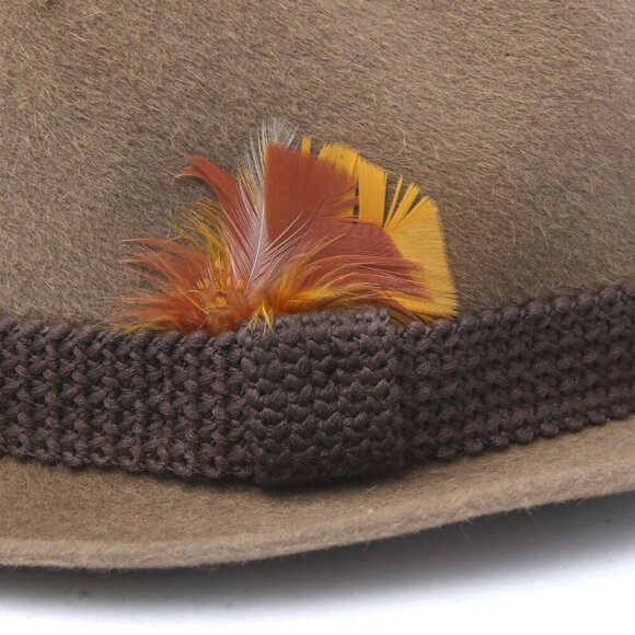 Vintage Eatons Wool Felt Trillby Fedora Hat Feather Retro Browns Orange Canada - Picture 10 of 11